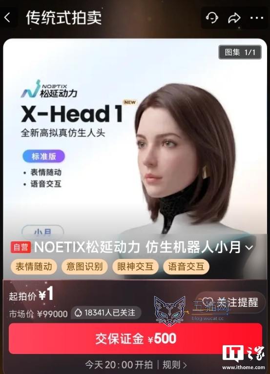 全球首款眼神交互仿生人“小月”拍卖:起拍价 1 元,春晚蔡明机器人“姊妹款”