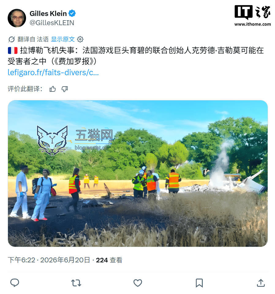 育碧联合创始人 Claude Guillemot 飞机失事,享年 69 岁